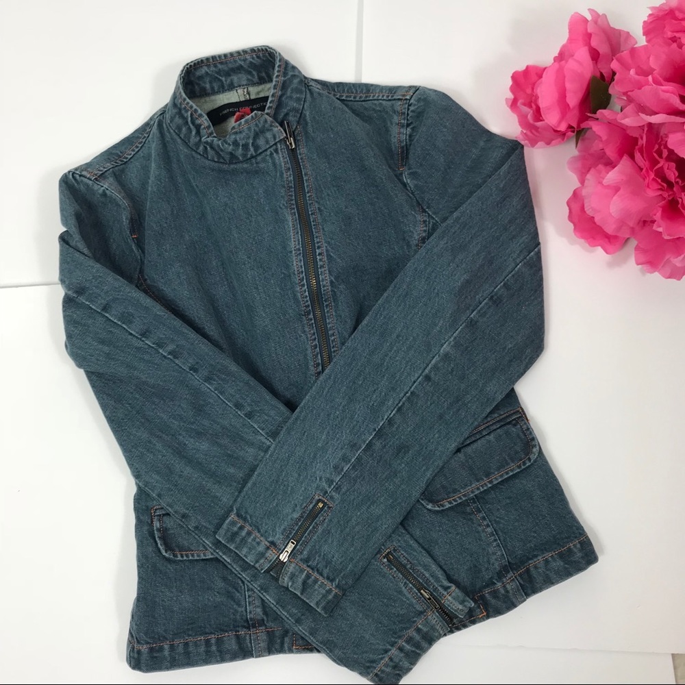 French Connection denim zipper jacket.